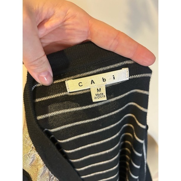 CAbi black and cream striped cardigan with ruffle Sz Medium 100% cotton - Picture 5 of 6